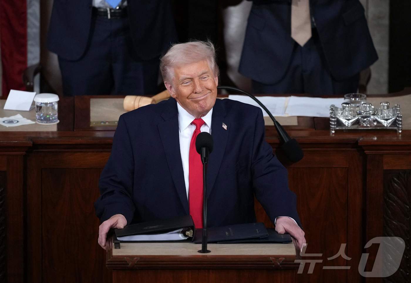 (워싱턴 AFP=뉴스1) 김경민 기자 = 도널드 트럼프 미국 대통령이 24일(현지시간) 워싱턴DC 하원 회의장에서 국정연설을 진행하고 있다. 2026.2.24ⓒ AFP=뉴스1