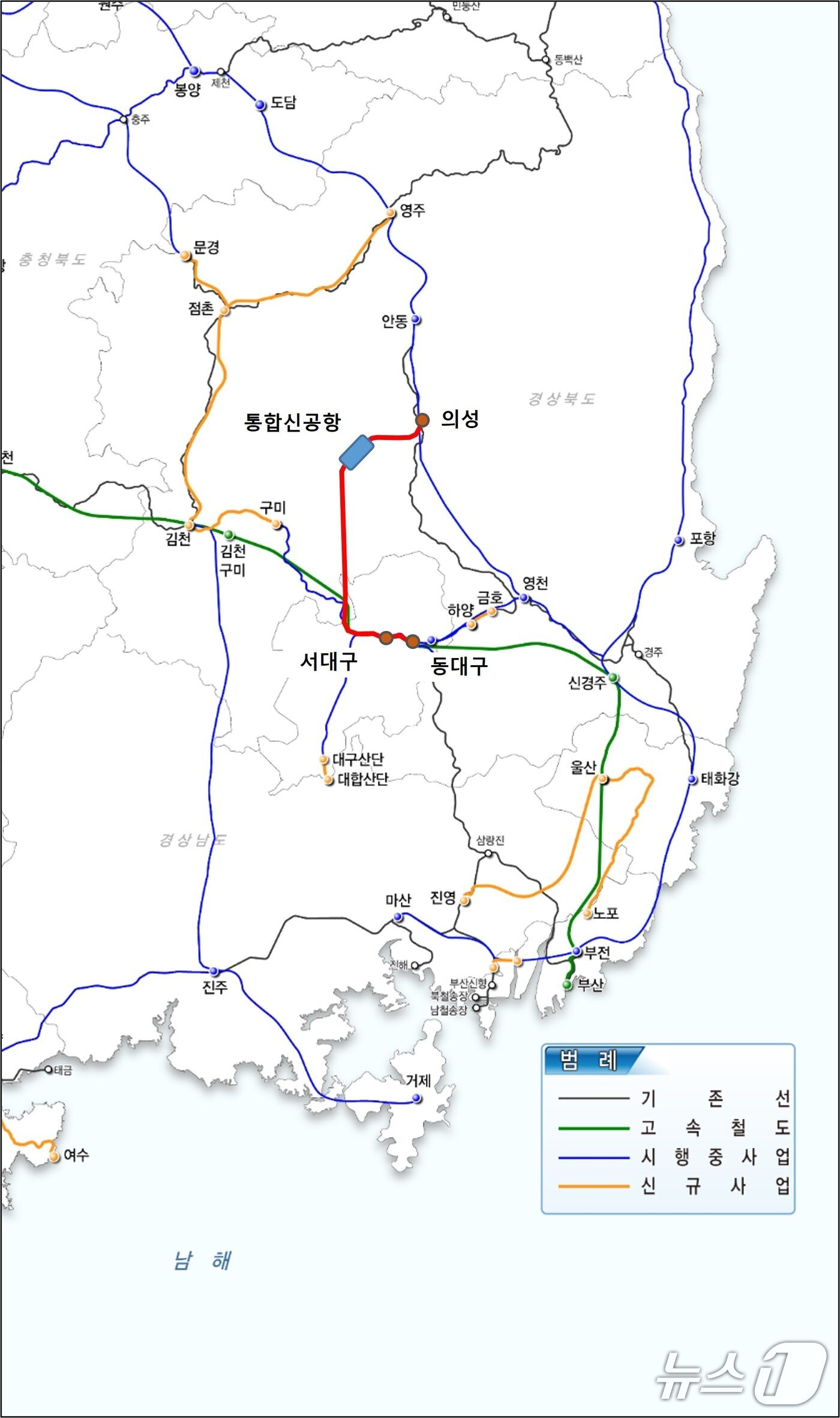 본문 이미지 - 대구시와 군위군, 경북 구미시, 칠곡군, 의성군을 잇는 대구경북 광역철도 노선도.(대구시 제공, 재판매 및 DB 금지)