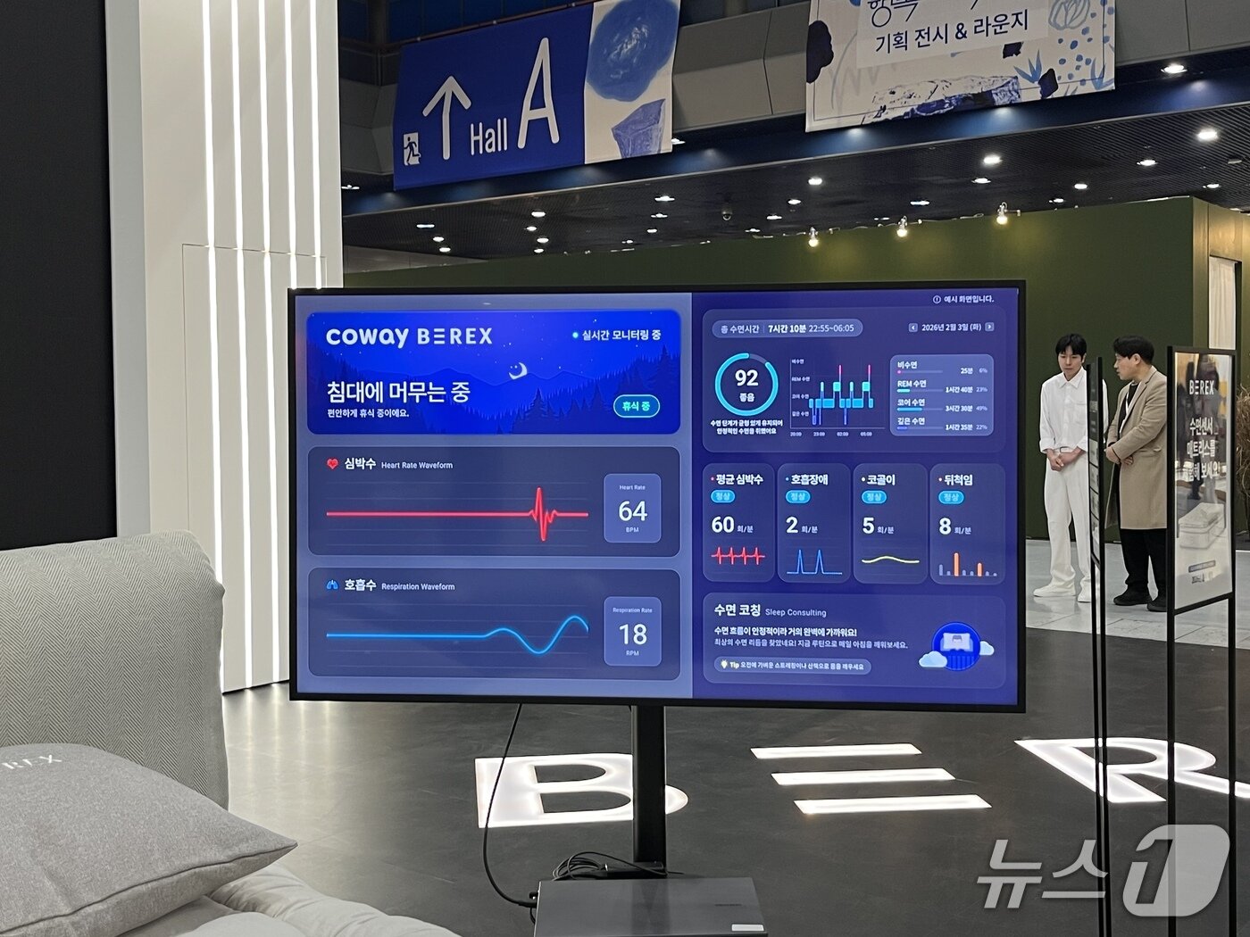 본문 이미지 - 수면센서 매트리스는 평균 심박수, 호흡장애, 코골이, 뒤척임 등을 분석해 고객 맞춤형 수면 코칭 서비스를 제공한다. ⓒ 뉴스1 신민경 기자