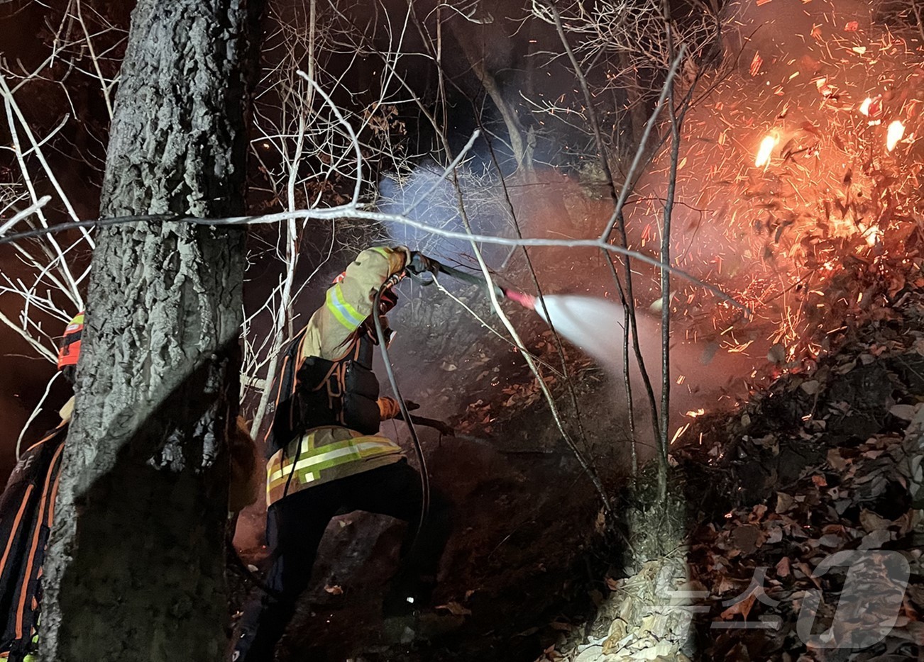 (영주=뉴스1) 남승렬 기자 = 25일 오후 7시31분쯤 경북 영주시 안정면 용산리 한 야산에 공군 F-16C 전투기가 야간 훈련 중 추락했다. 조종사는 탈출해 인명피해는 발생하지 …