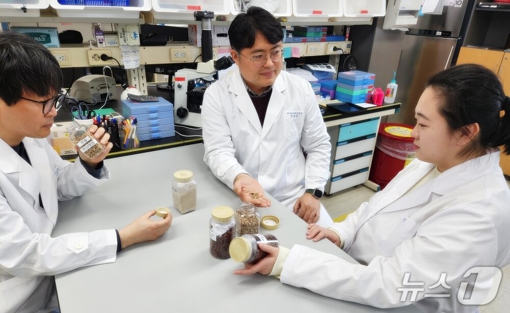 본문 이미지 - 한국한의학연구원 한의약융합연구부 연구팀. 왼쪽부터 김찬식 박사, 박봉균 박사, 김애진 연구원(한의학연 제공) /뉴스1