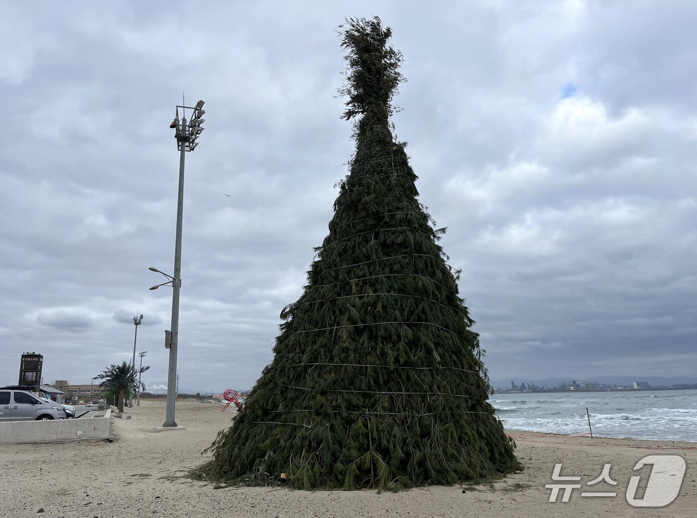 본문 이미지 - 26일 경북 포항시 남구 동해면 도구해수욕장 백사장에 정월대보름 태울 달집이 서있다. 2026.2.26/뉴스1