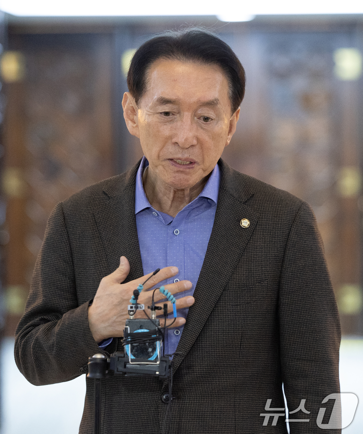 (서울=뉴스1) 이승배 기자 = 김석기 국민의힘 의원이 26일 서울 여의도 국회에서 한동훈 전 대표 관련 기자회견을 하고 있다. 2026.2.26/뉴스1