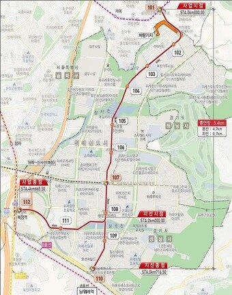 본문 이미지 - 위례선 트램 노선도(서울시 제공)