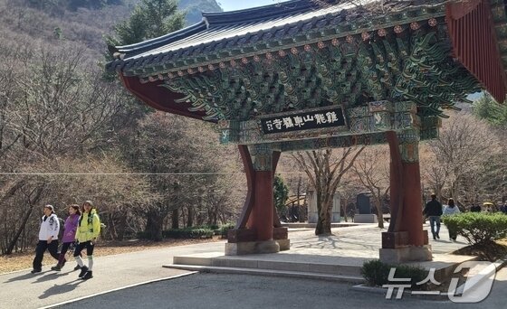 본문 이미지 - 계룡산국립공원을 찾은 탐방객들이 동학사 일주문을 지나가고 있다. (계룡산 제공. 재판매 및 DB금지) /뉴스1 