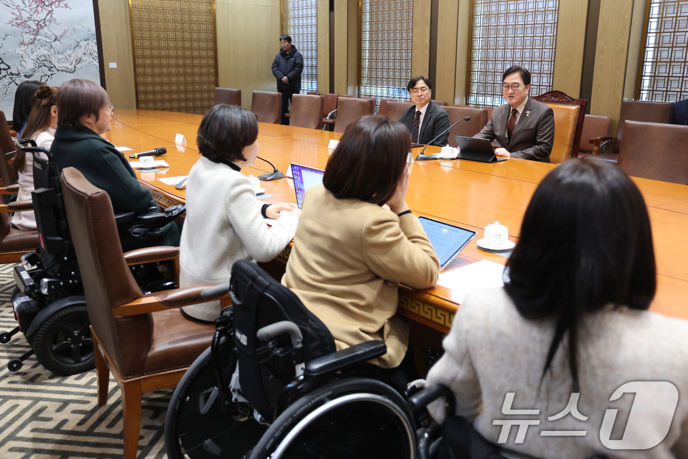 (서울=뉴스1) 신웅수 기자 = 우원식 국회의장이 3일 서울 여의도 국회에서 열린 유엔 장애인권리위원장·장애여성 국회의원 간담회에서 인사말을 하고 있다. 2026.2.3/뉴스1