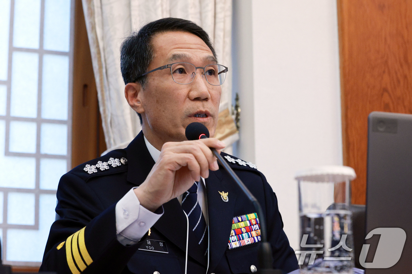 (서울=뉴스1) 허경 기자 = 유재성 경찰청장 직무대행이 3일 청와대에서 열린 국무회의에서 발언을 하고 있다. (청와대통신사진기자단) 2026.2.3/뉴스1