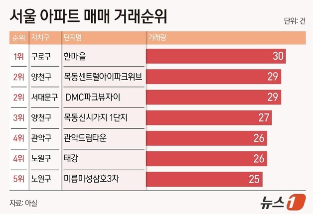 대출 막히자 중저가로 이동…연말 거래량 1위는 '구로 한마을'