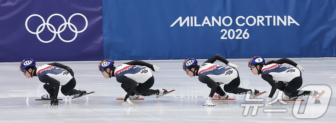 (밀라노=뉴스1) 김성진 기자 = 2026 밀라노·코르티나담페초 동계올림픽 개막을 사흘 앞둔 3일(현지시간) 이탈리아 밀라노 아이스스케이팅 아레나에서 대한민국 쇼트트랙 대표팀이 훈 …