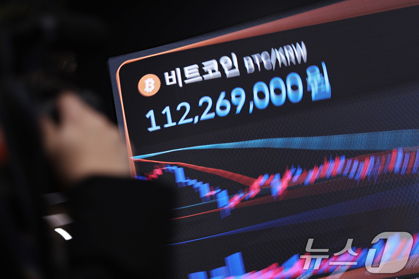 (서울=뉴스1) 구윤성 기자 = 4일 오전 서울 서초구 빗썸라운지 강남본점 현황판에 비트코인 거래 가격이 표시되고 있다.미국 항공모함에 접근한 이란 드론이 격추되는 등 다시 중동 …