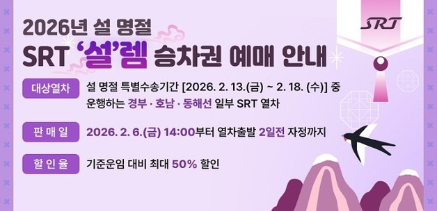 SRT 설 연휴 잔여좌석 최대 50% 할인…부산~수서 2만 원대