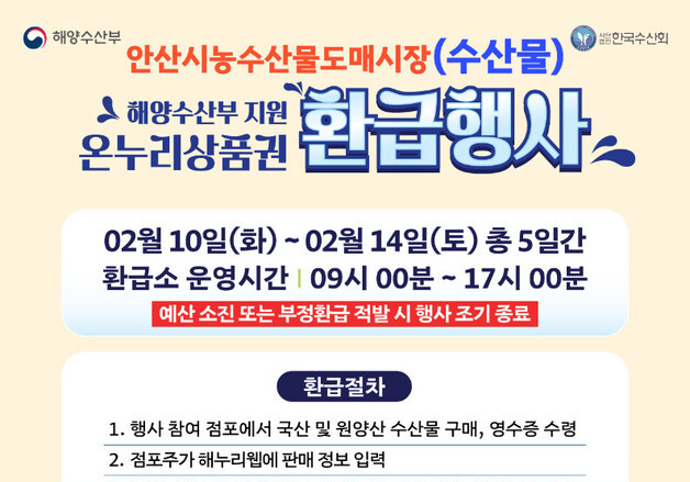 안산시, 10~14일 '온누리상품권 환급행사'…구매금액 최대 30%