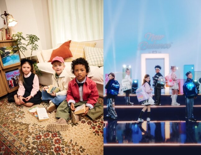 본문 이미지 - LF 헤지스 키즈(왼쪽), 이랜드 뉴발란스키즈 화보(LF, 이랜드 제공)