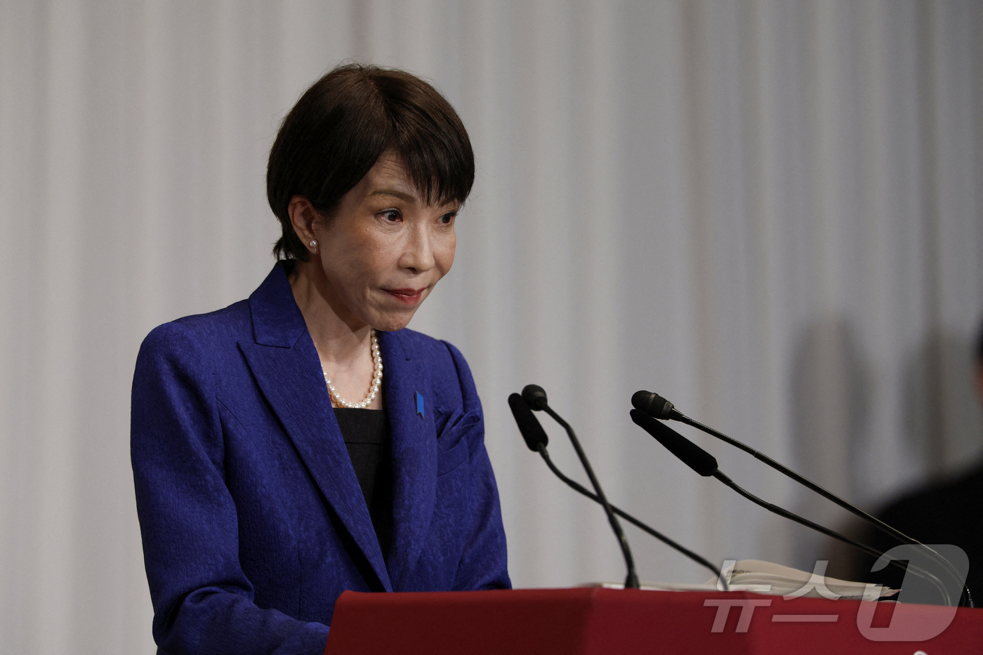 (도쿄 로이터=뉴스1) 김지완 기자 = 9일 다카이치 사나에 일본 총리가 도쿄 자민당 본부에서 기자회견을 하고 있다. 2026.02.09ⓒ 로이터=뉴스1