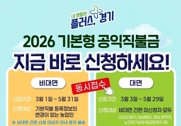 경기도, 2026년 기본형 공익직불금 대면·비대면 동시 접수