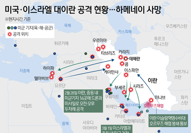 [그래픽] 미국·이스라엘 대이란 공격 현황…하메네이 사망
