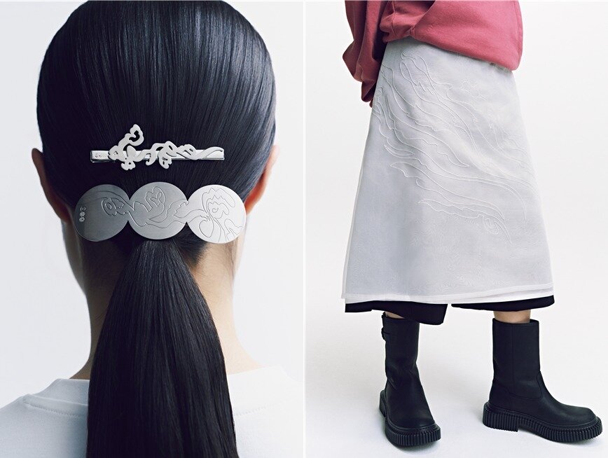 본문 이미지 - 헤어핀·헤어클립(왼쪽), 레이어드 스커트(국립박물관문화재단 제공)