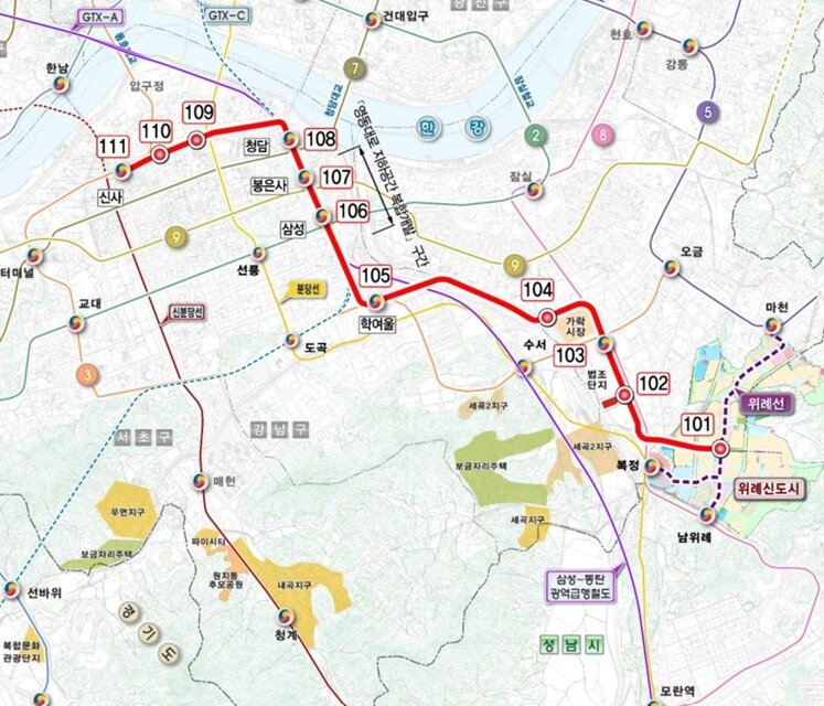 본문 이미지 - 위례신사선 노선도.(국토교통부 제공)뉴스1ⓒ news1