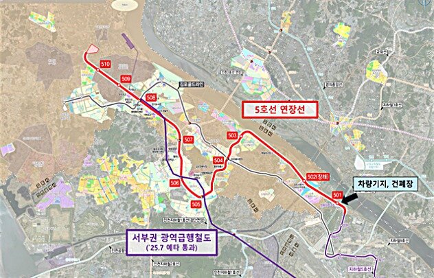 본문 이미지 - 서울5호선 김포·검단 연장 사업개요 및 위치도 (국토교통부 제공.재판매 및 DB금지)