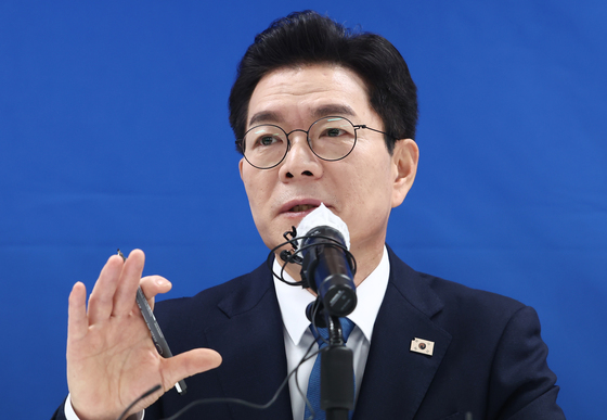 서울시 출입기자단 간담회서 발언하는 정원오 예비후보