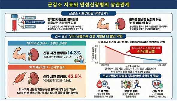 근육량 적은 만성신장병 환자, 신기능 악화 위험 4.47배 높아