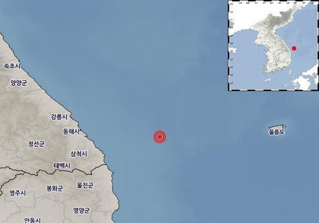강원 삼척시 동쪽 59㎞ 해역 규모 2.1 지진…"피해 없을 것"