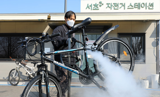 봄맞이 자전거 스팀 세차