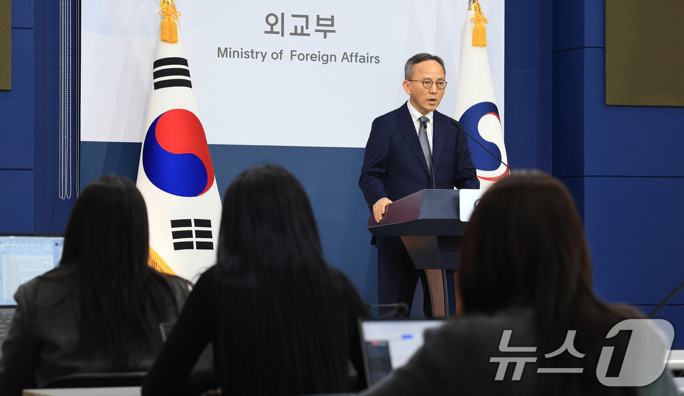 (서울=뉴스1) 임세영 기자 = 박일 외교부 대변인이 12일 서울 종로구 정부서울청사에서 정례브리핑을 하고 있다. 2026.3.12/뉴스1