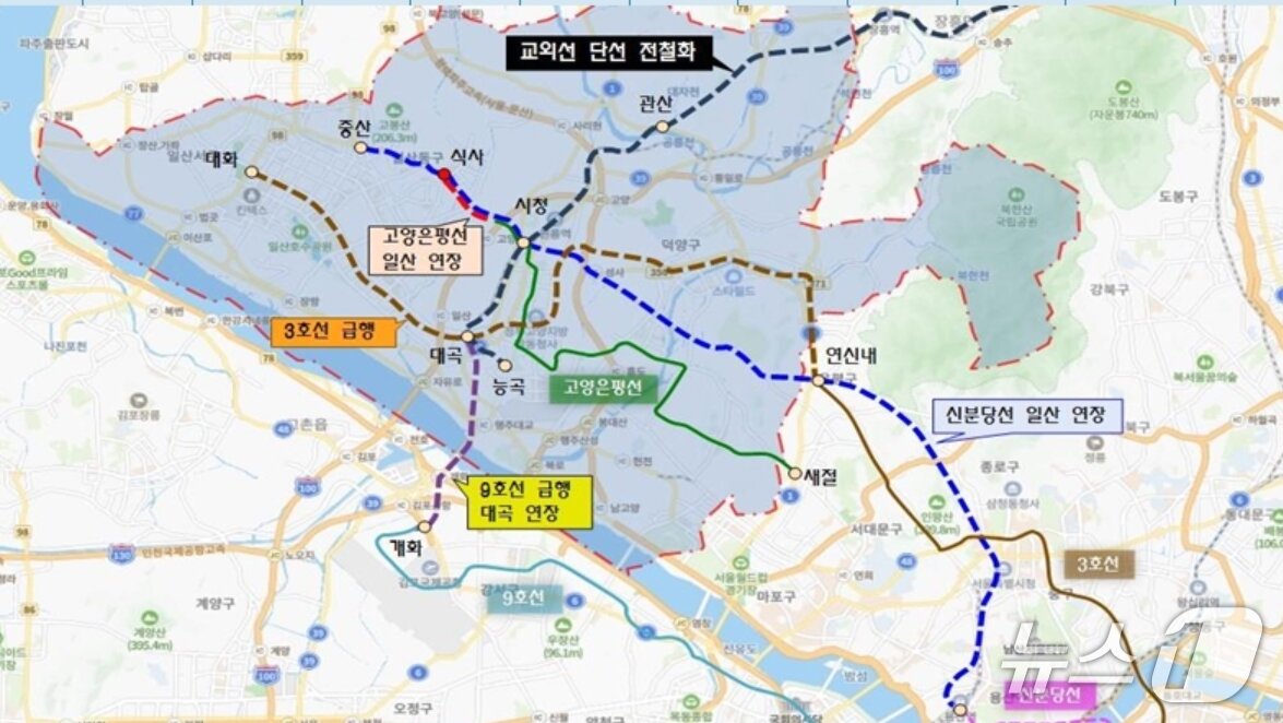 본문 이미지 - 제5차 국가철도망 구축계획 및 대도시권 광역교통 시행계획 건의 노선. (고양시 제공, 재판매 및 DB금지)