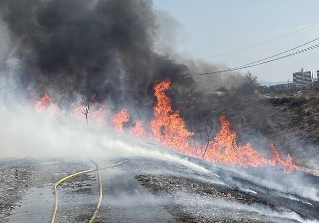 나주 뚝방화재 1시간 여 만에 진화…70대 여성 중태(종합)