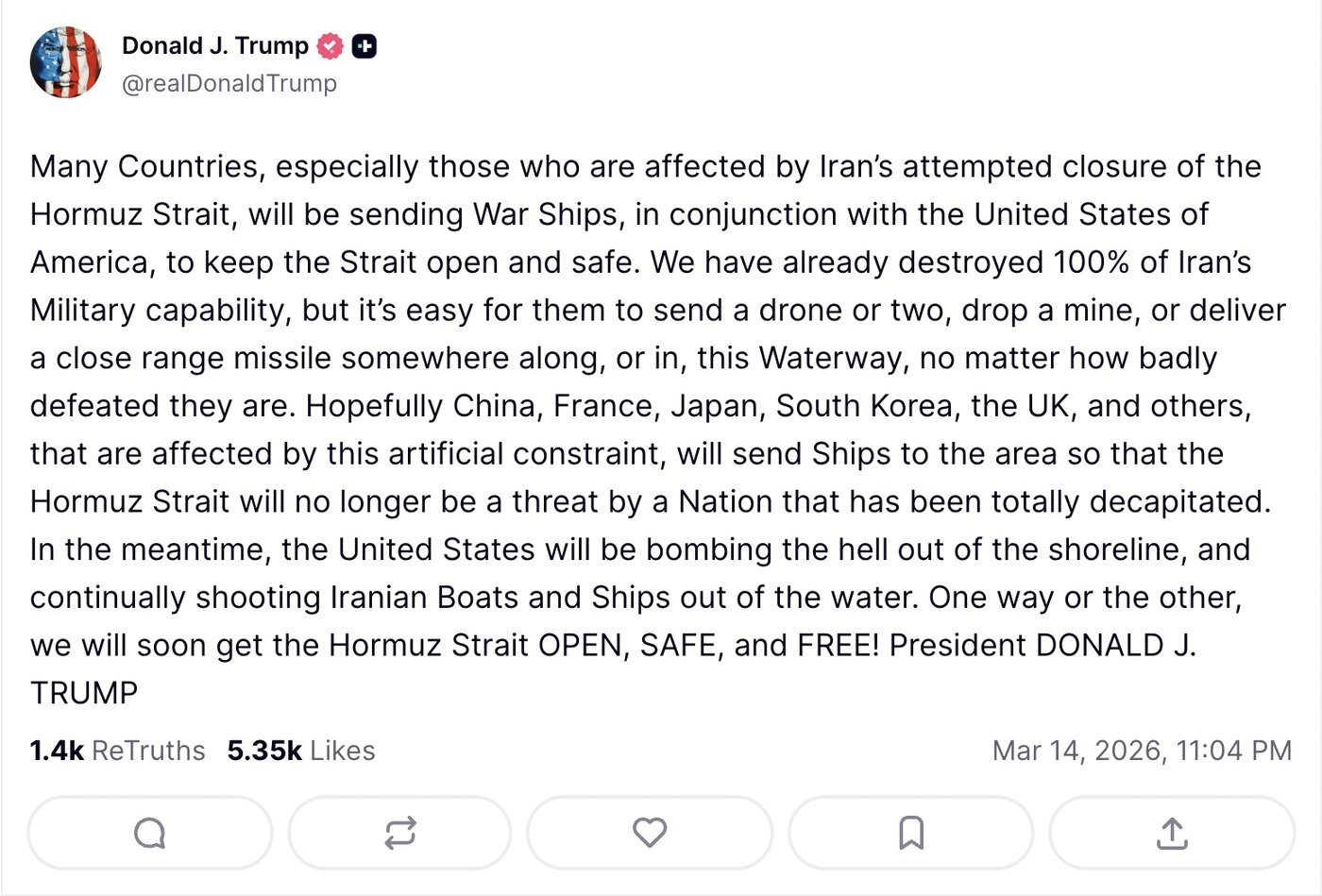 본문 이미지 - (출처=도널드 트럼프 미국 대통령 소셜미디어 트루스소셜 계정)