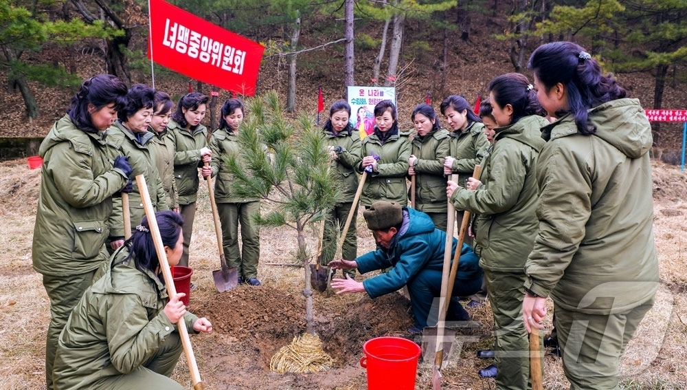 (평양 노동신문=뉴스1) = 북한 노동당 기관지 노동신문은 15일 "14일 식수절을 맞아 전국에서 나무심기 사업이 벌어지고 있다"고 보도했다.[국내에서만 사용가능. 재배포 금지. …
