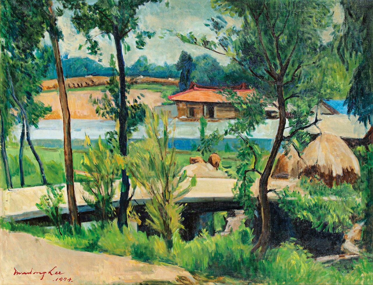 본문 이미지 - 이마동(1906~1981), 촌-정중동, 1974, 캔버스 유채, 91&times;116.8cm (새결화랑 제공)