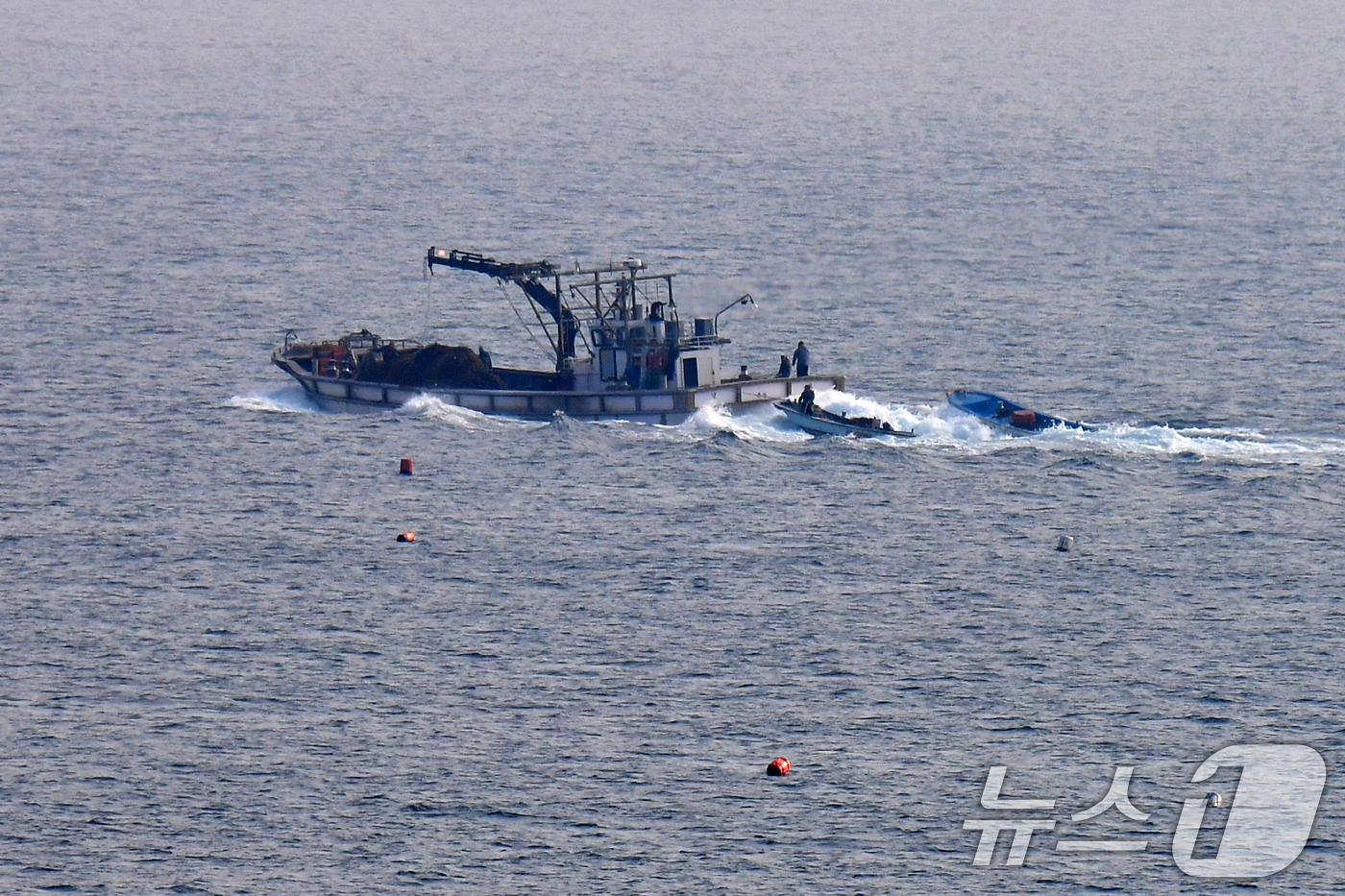 (영덕=뉴스1) 최창호 기자 = 16일 오전 경북 영덕군 영덕읍 노물리 앞 바다에서 어민들이 조업에 한창이다.  2026.3.16/뉴스1