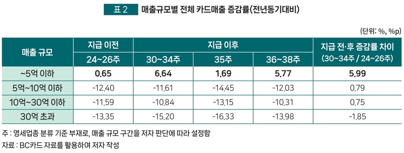 본문 이미지 - '민생회복 소비쿠폰 정책의 소비 진작 효과' 보고서 (중소벤처기업연구원 제공)