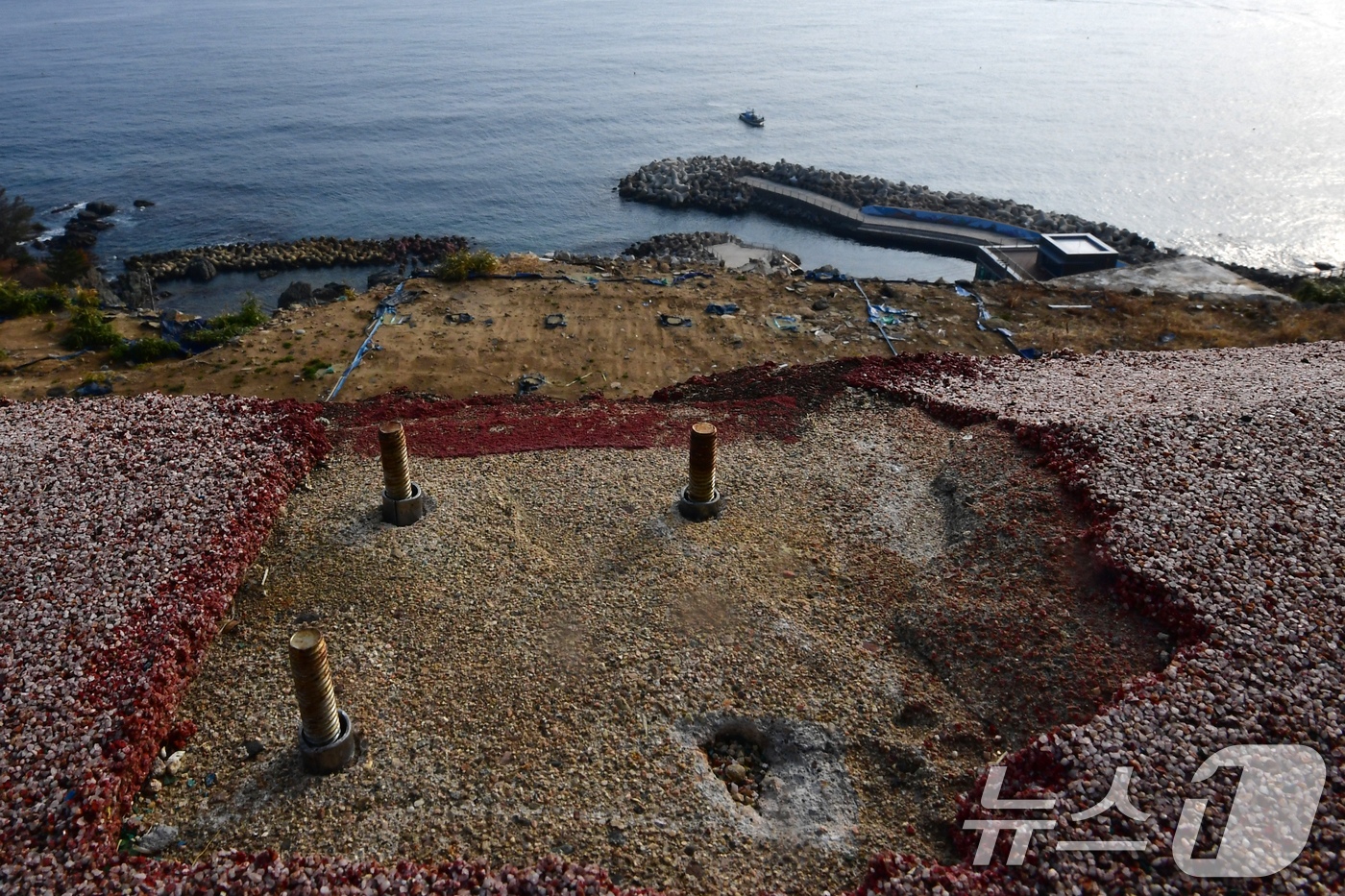 (영덕=뉴스1) 최창호 기자 = 16일 오전 지난해 3월 산불 피해지역인 경북 영덕군 영덕읍 석리 해안 마을(일명 따개비 마을)에 있는 집터가 텅비어 있다.석리는 지난해 3월 22 …