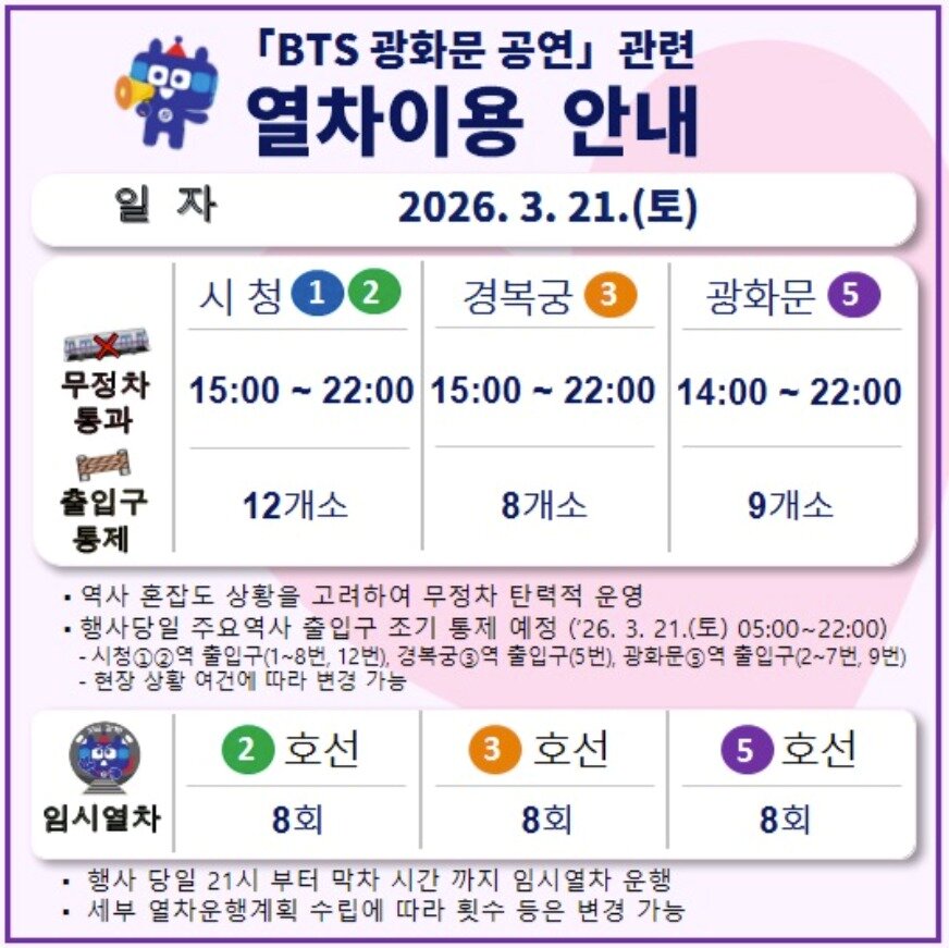 본문 이미지 - BTS 공연 지하철 안내(서울시 제공)