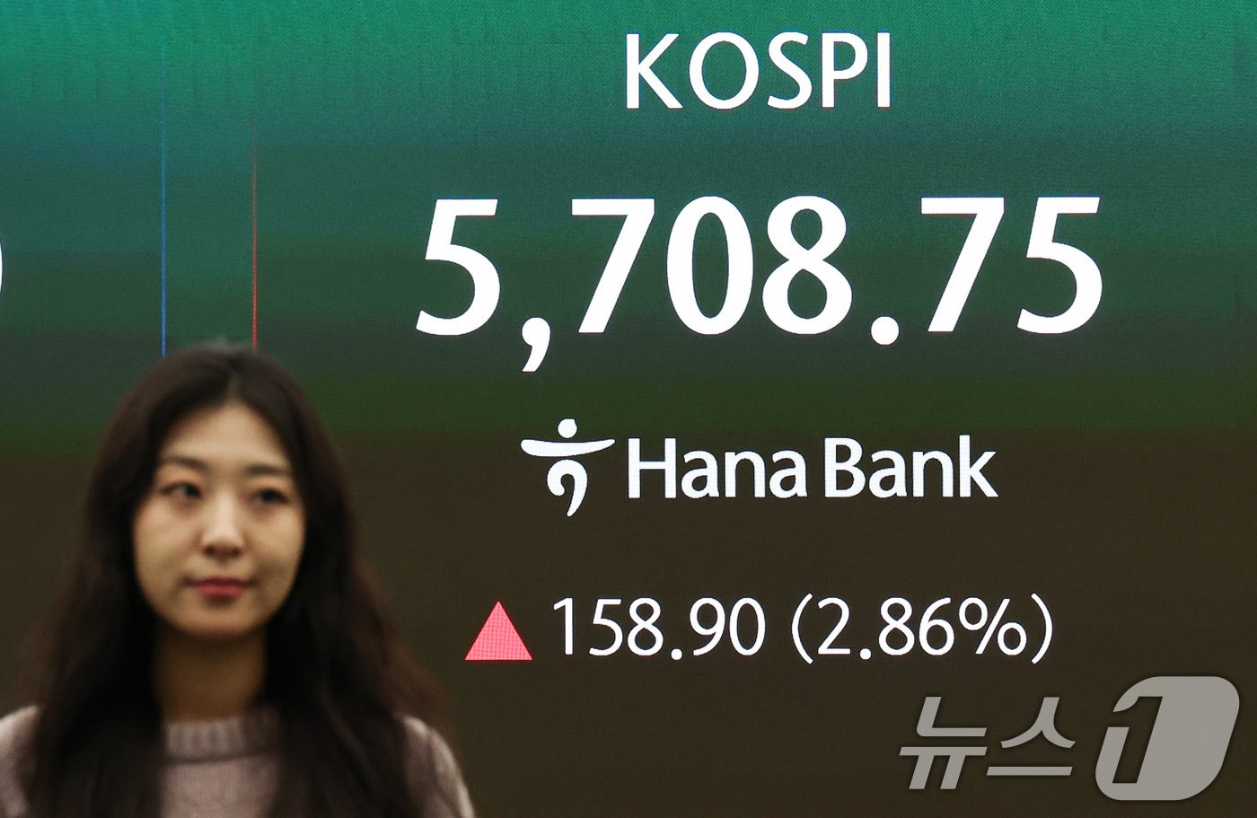 (서울=뉴스1) 최지환 기자 = 17일 오전 서울 중구 하나은행 딜링룸 전광판에 증시 시황이 표시되고 있다.이날 코스피는 전 거래일 대비 161.95포인트(2.92%) 오른 571 …