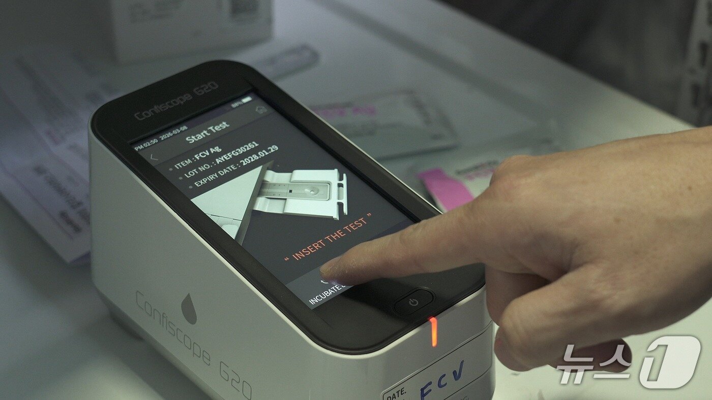 본문 이미지 - 코벳과 SKY동물메디컬센터는 8일 나비야사랑해 보호소에서 신속 진단 키트를 활용한 건강검진 봉사활동을 실시했다(코벳 제공). ⓒ 뉴스1