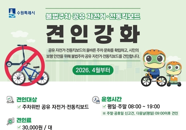 PM 불법 주차 문제 심각…수원시 '신고 시스템' 확대 운영