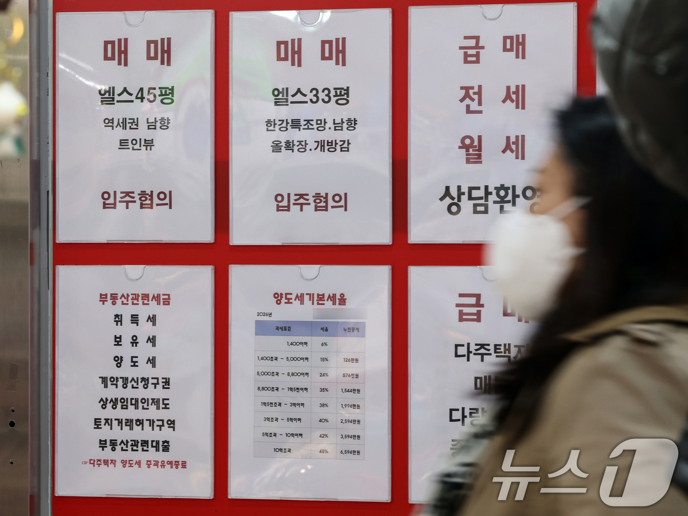 (서울=뉴스1) 황기선 기자 = 17일 서울 시내의 한 공인중개사 사무소 앞을 시민들이 지나가고 있다.정부가 집값 안정을 위해 세제와 금융 등을 아우르는 강력한 수요 억제 대책을 …