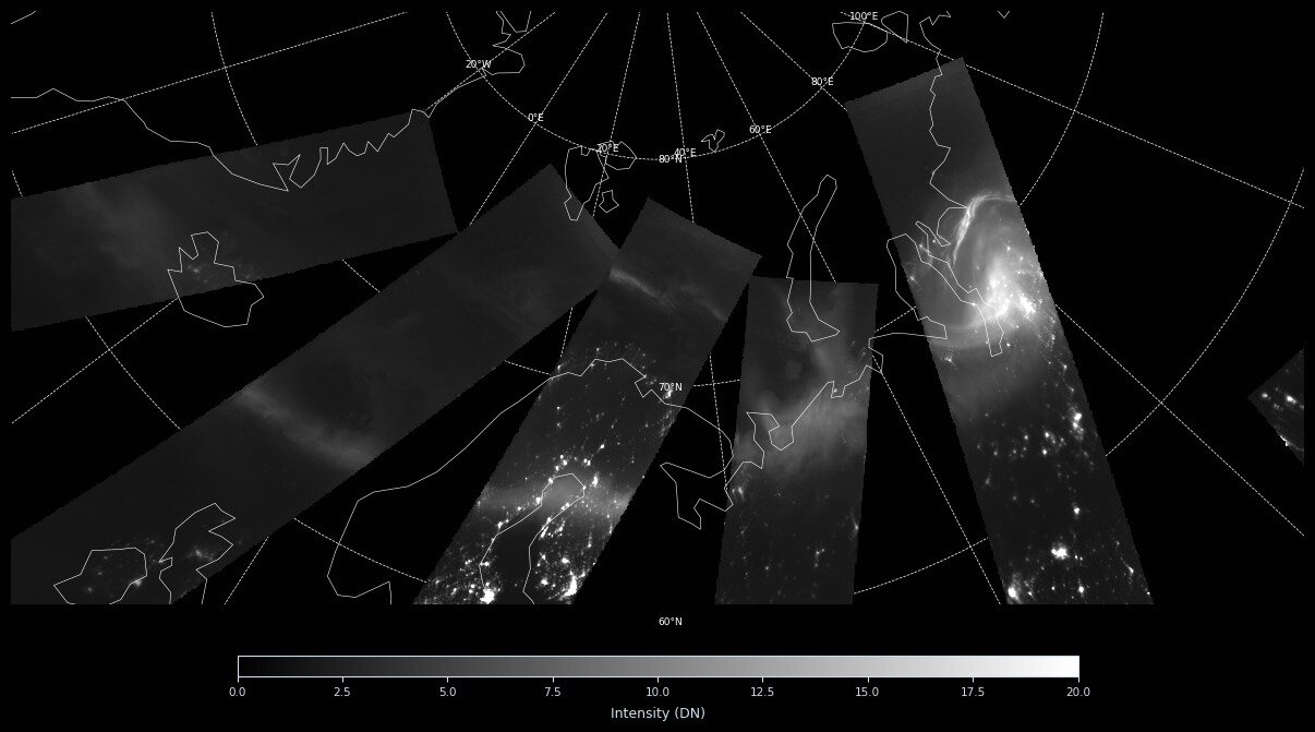 본문 이미지 - 로키츠에서 본 오로라 고리의 모습. 2026년 2월 14일 지자기 폭풍 당시 확보한 영상으로 사진 오른쪽의 밝은 부분이 오로라.(우주청 제공)