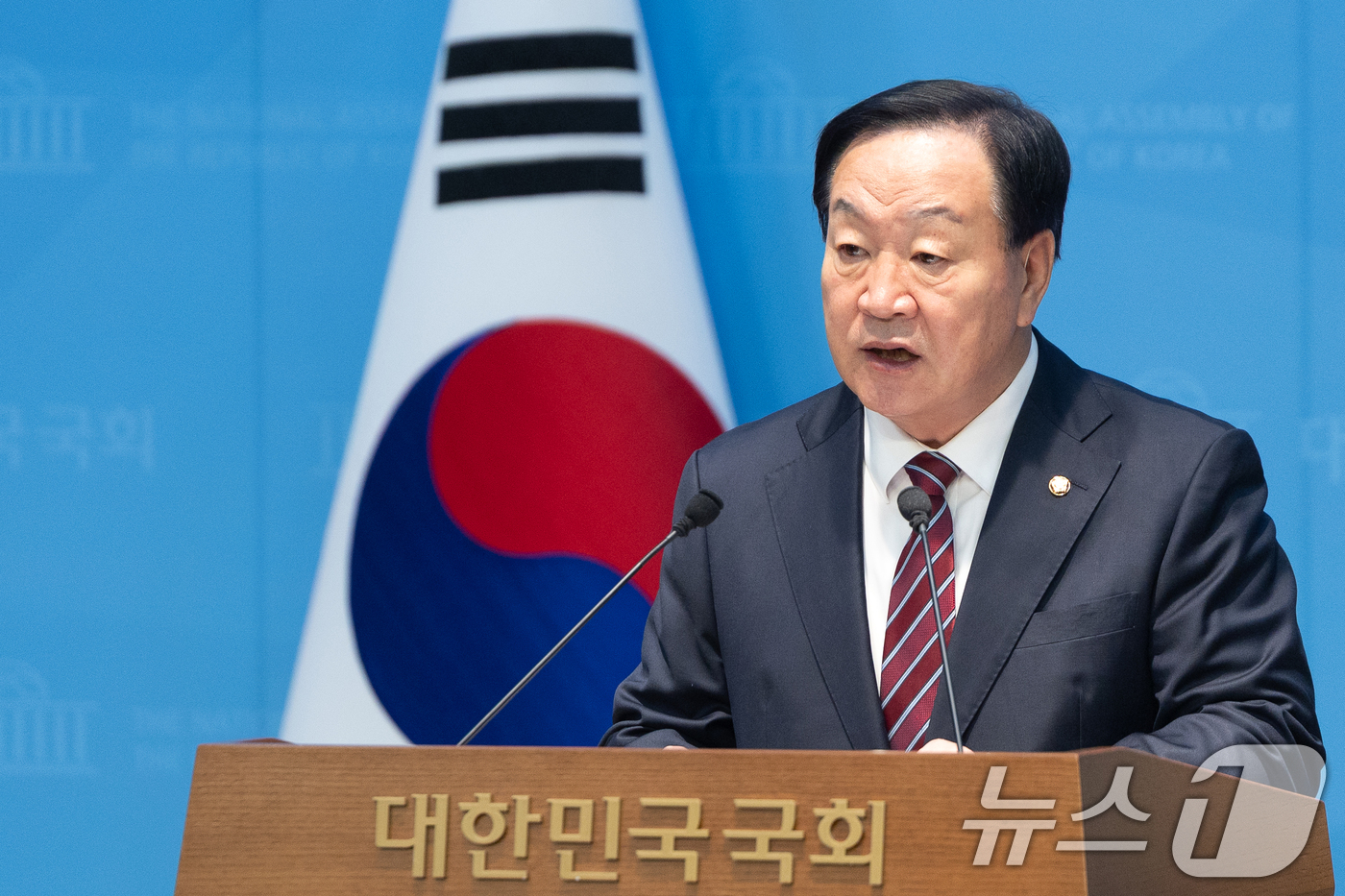 (서울=뉴스1) 이승배 기자 = 한기호 국민의힘 의원이 18일 서울 여의도 국회 소통관에서 강원특별법 3차 개정안 관련 기자회견을 하고 있다. 2026.3.18/뉴스1