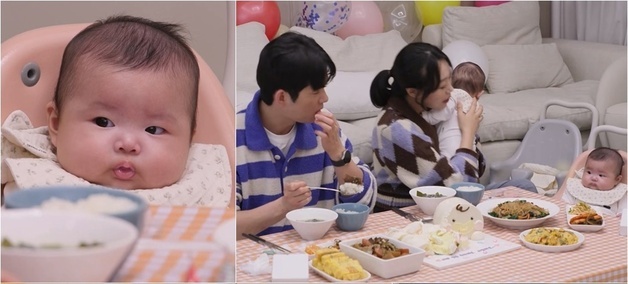 임라라·손민수 딸 단이, 갈비찜 앞 옹알이…귀여움 폭발 [N컷]