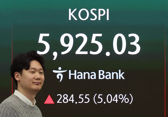 코스피 5% 강세에 5900선 회복…매수 사이드카 발동[시황종합]