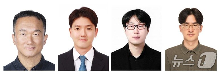 본문 이미지 - 우주항공용 AI뉴로모픽 반도체 기술 검증 주요 연구진. 왼쪽부터 한국원자력연구원 강창구·이용수 박사, 충북대학교 박우진 박사·조병진 교수 /뉴스1