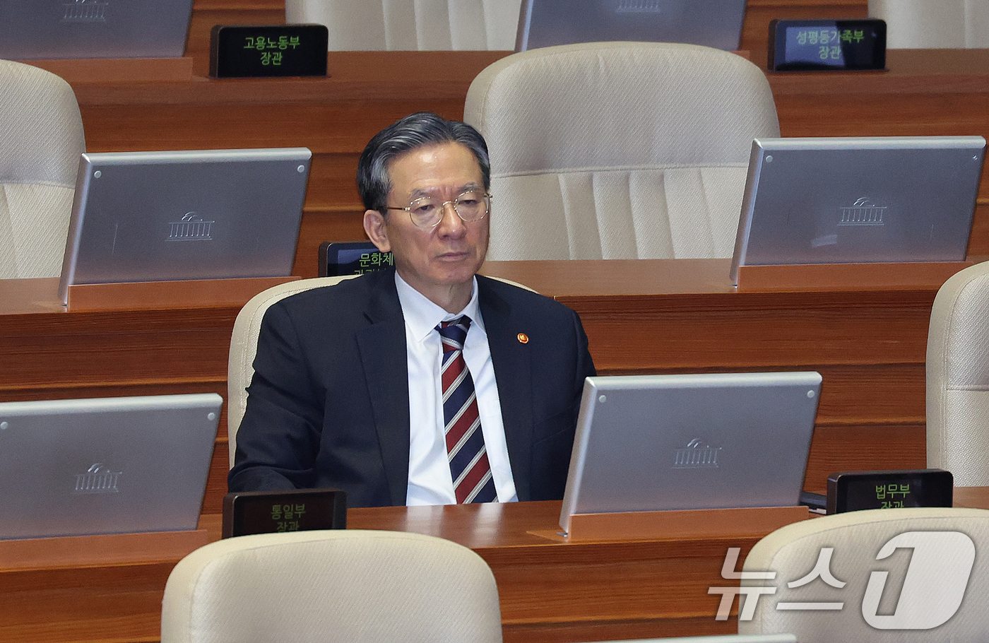 (서울=뉴스1) 신웅수 기자 = 정성호 법무부 장관이 19일 서울 여의도 국회에서 열린 제433회국회(임시회) 제2차 본회의에서 윤상현 국민의힘 의원의 공소청법안(대안)에 대한 무 …