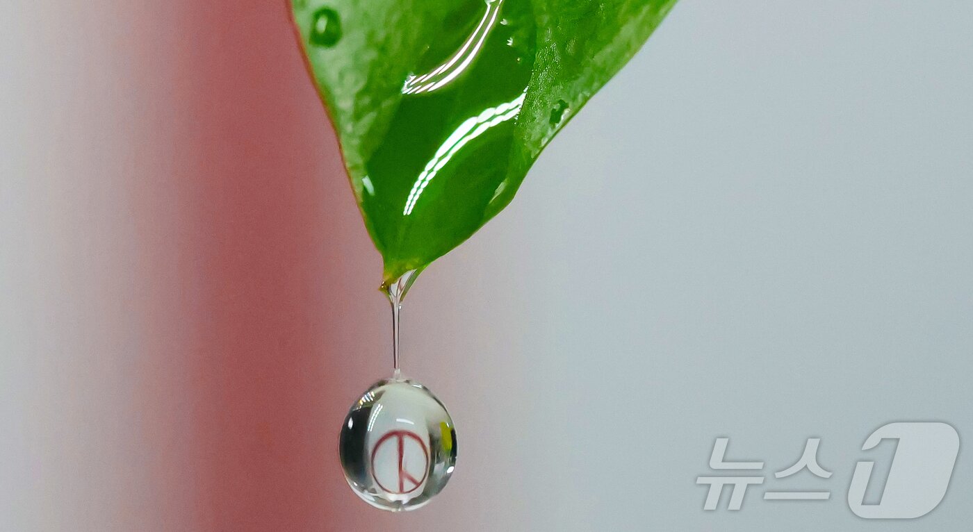 본문 이미지 - ‘세계 물의 날’을 앞둔 20일 물방울 속에 기표 모양이 담겨있다. 한 방울의 물처럼 소중한 한 표가 오는 6월 3일 지방선거에서 지역의 미래를 결정짓는다는 의미를 담았다. 2026.3.20 ⓒ 뉴스1 김기태 기자