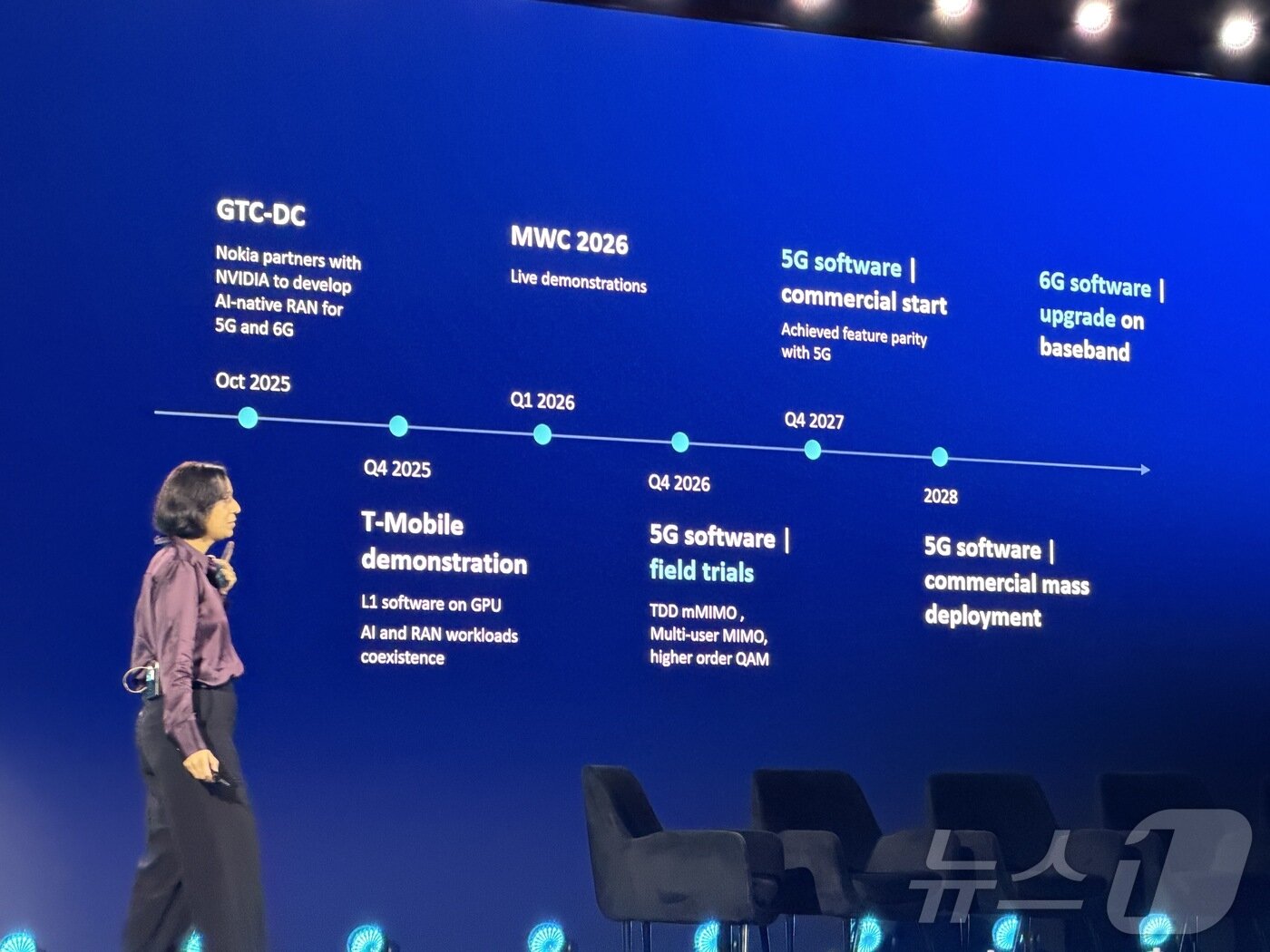 본문 이미지 - 팔라비 마하잔 노키아 최고기술책임자(CTO) 겸 최고AI책임자(CAIO)가 1일(현지시간) MWC26을 하루 앞두고 기자간담회에서 발표를 진행하고 있다. 2026.03.01 ⓒ 뉴스1 김민수 기자