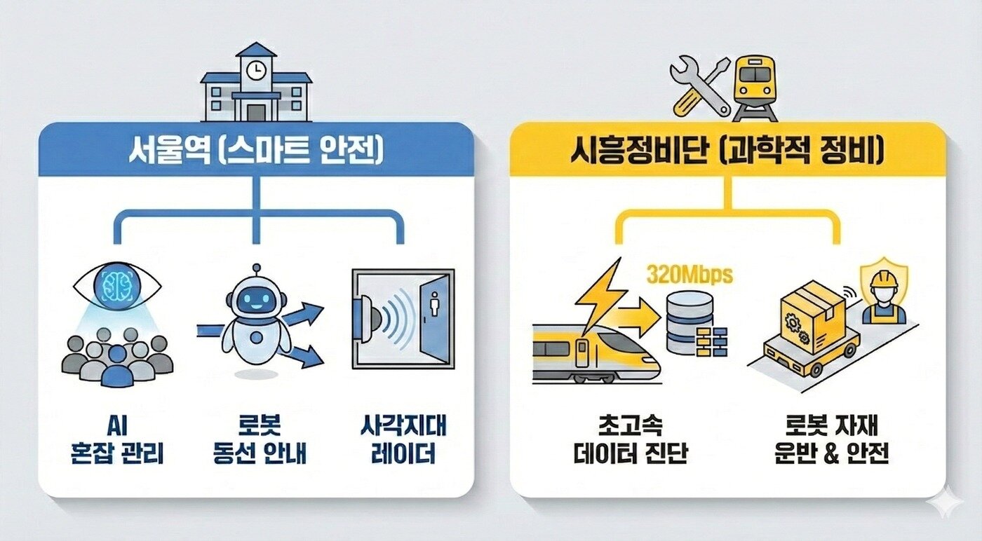 본문 이미지 - 코레일 서울역 시흥차량정비단에 적용된 첨단기술 개념도.(한국철도공사 제공)뉴스1ⓒ news1